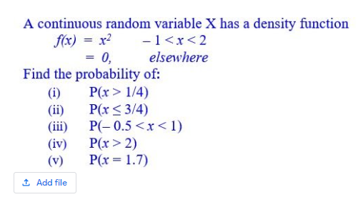 Solved A continuous random variable X has a density function | Chegg.com
