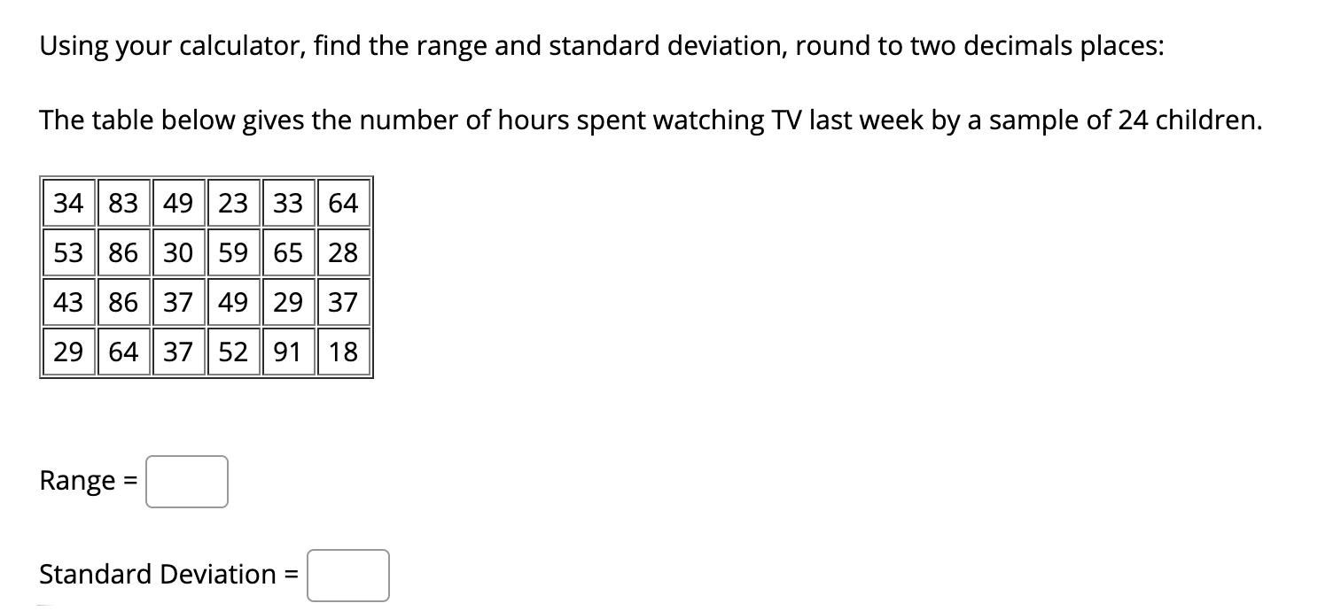 Solved Using your calculator, find the range and standard | Chegg.com