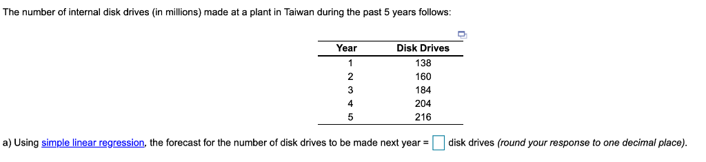 Solved The number of internal disk drives (in millions) made | Chegg.com