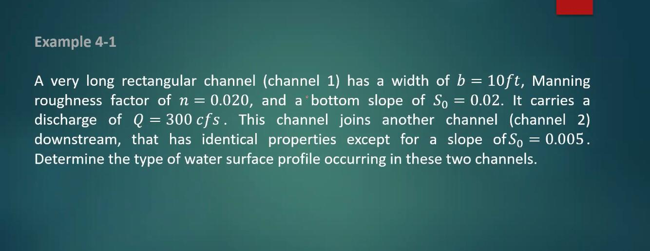 Solved Example 41 A very long rectangular channel (channel