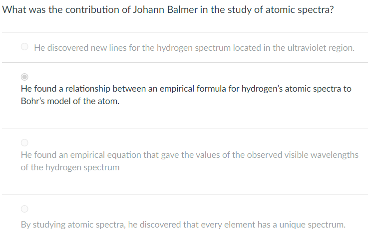 Solved What was the contribution of Johann Balmer in the | Chegg.com