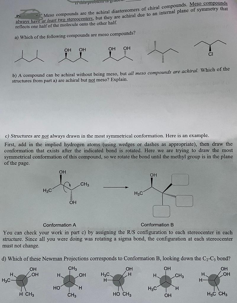 Solved TI S PLOVICI Meso compounds are the achiral | Chegg.com