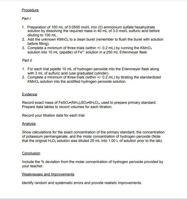 Solved Redox Titration of KMnO4/H,02 Chemistry 30 Lab 23