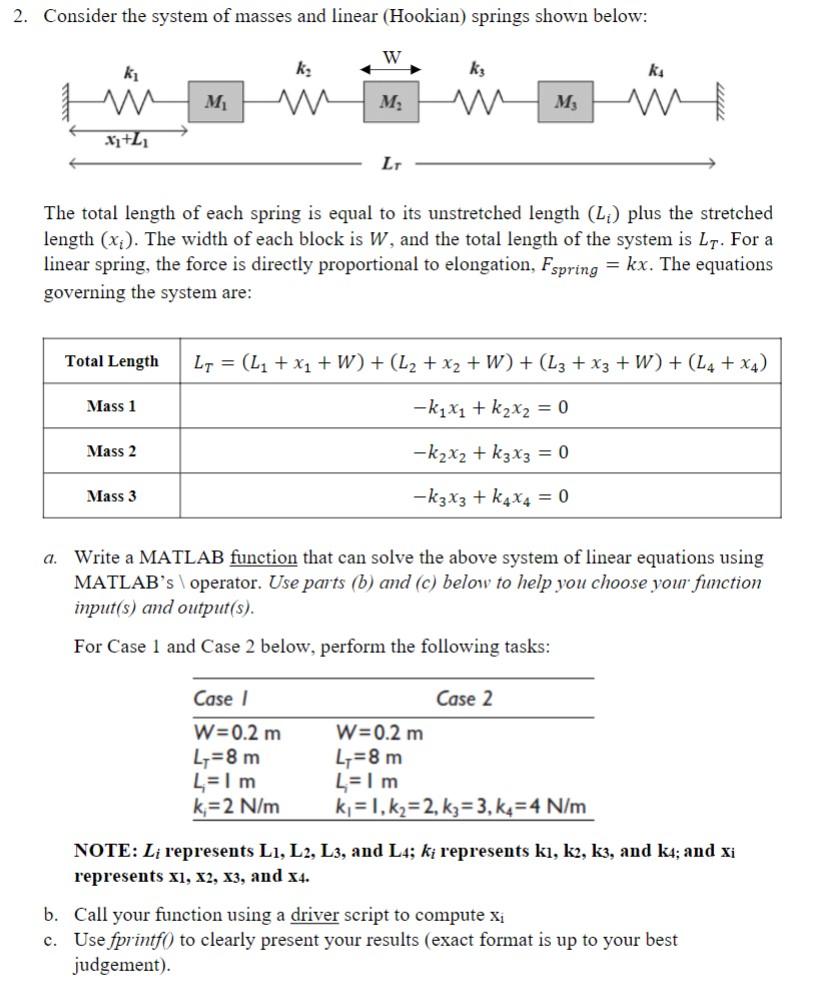 2. Consider the system of masses and linear (Hookian)