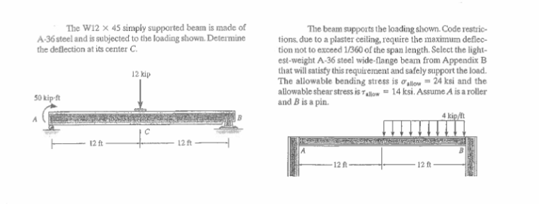 Solved The W12 X 45 Simply Supported Beam Is Made Of A 36 Chegg