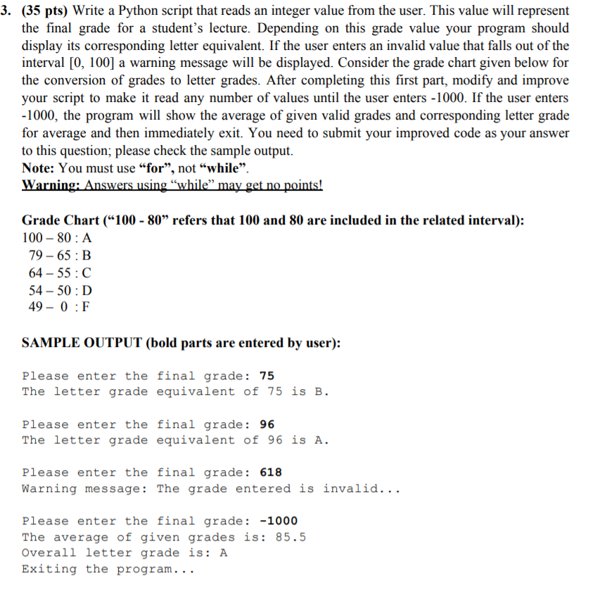 Solved 3. (35 pts) Write a Python script that reads an | Chegg.com