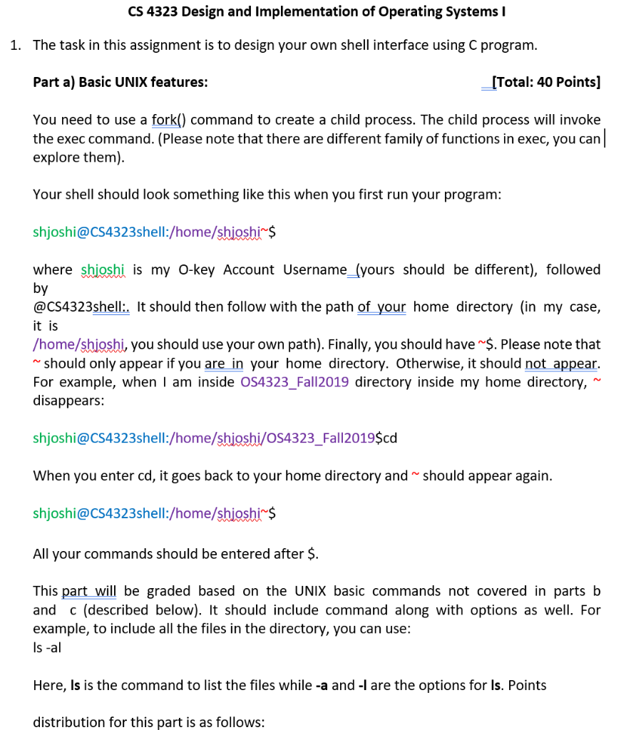 CS 4323 Design and Implementation of Operating | Chegg.com
