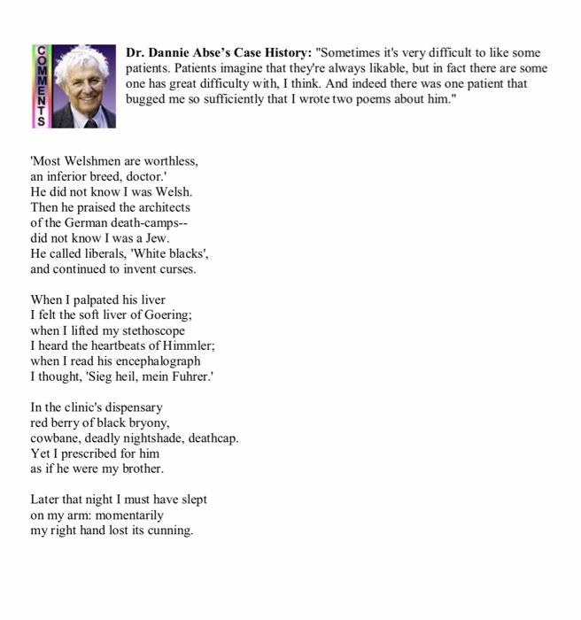 Solved I Dr. Dannie Abse's Case History "Sometimes it's