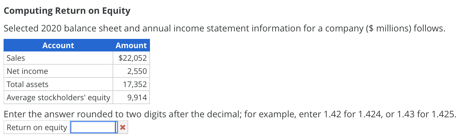 Solved Computing Return on Equity Selected 2020 balance | Chegg.com