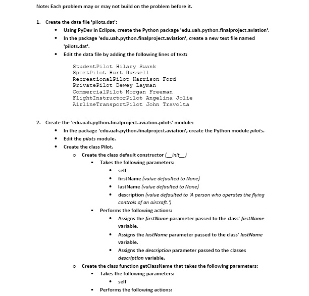 Note: Each problem may or may not build on the | Chegg.com
