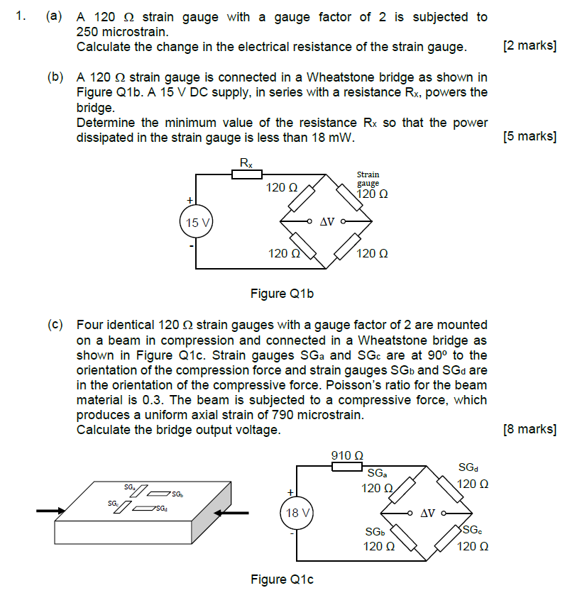 Solved 1. [2 marks] (a) A 120 2 strain gauge with a gauge | Chegg.com