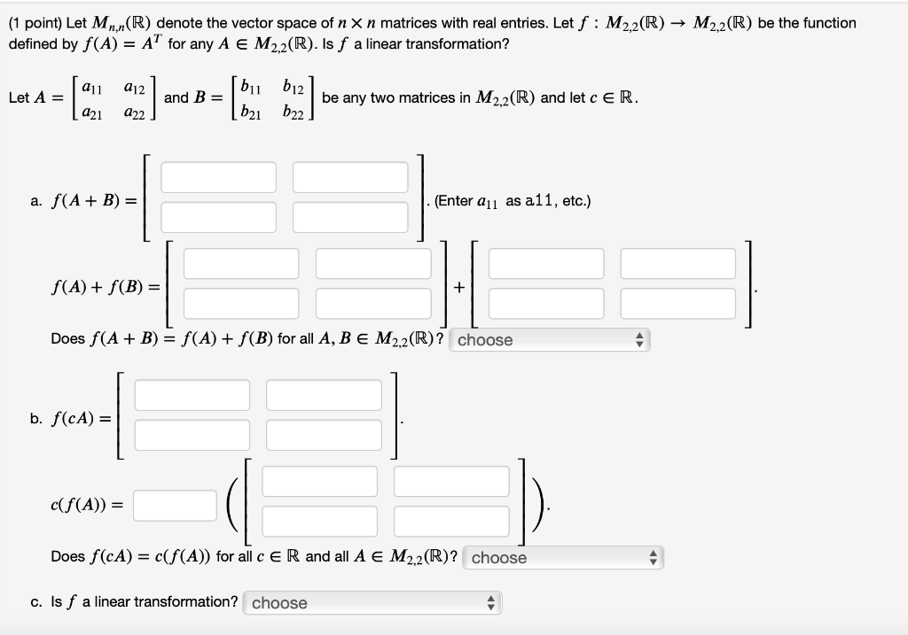 Solved 1 Point Let Mn N R Denote The Vector Space Of N Chegg Com