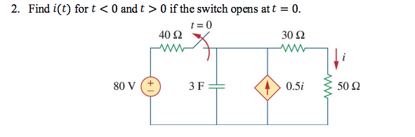 Solved 2. Find i(t) for t 0 if the switch opens | Chegg.com