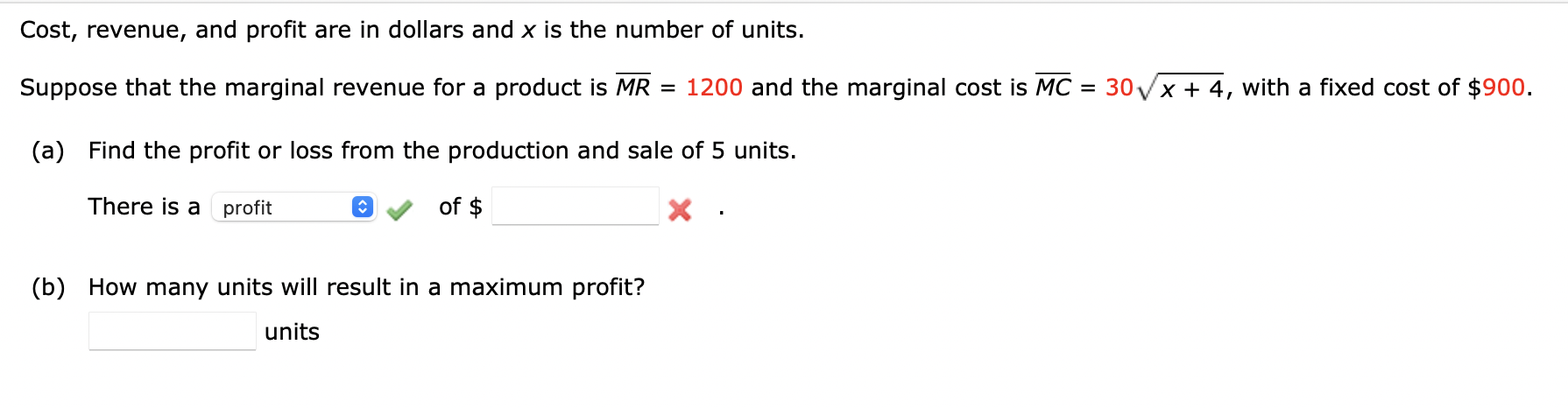 Solved Cost, revenue, and profit are in dollars and x is the | Chegg.com