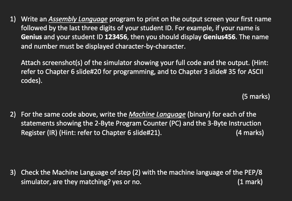 Solved 1) Write An Assembly Language Program To Print On The | Chegg.com