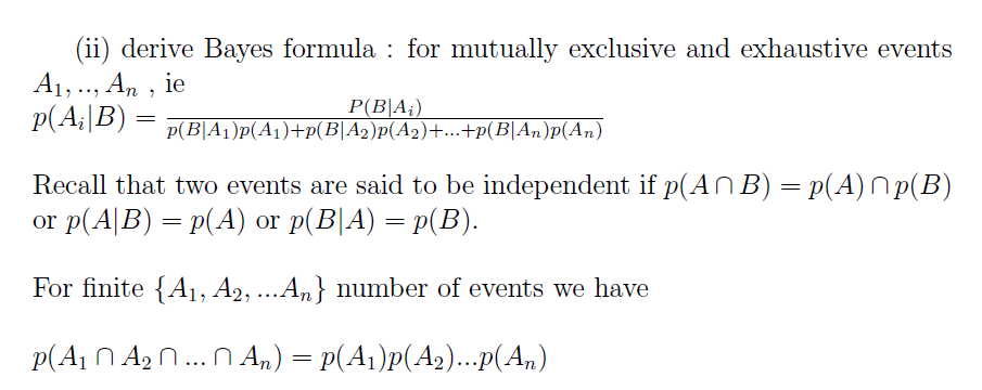 Solved (ii) derive Bayes formula : for mutually exclusive | Chegg.com