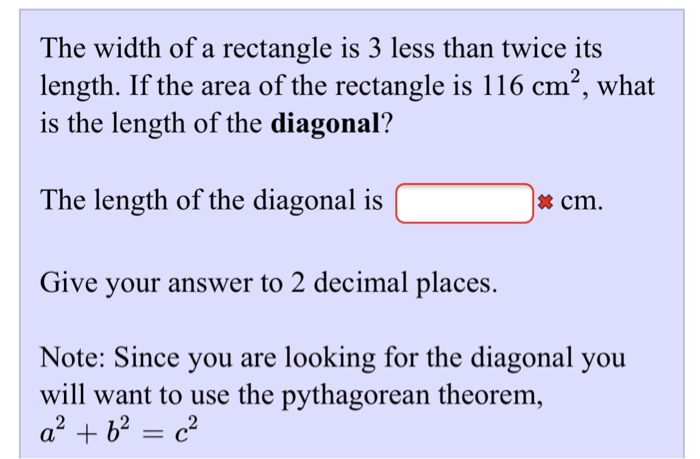 Solved The width of a rectangle is 3 less than twice its | Chegg.com