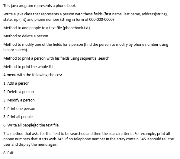Solved This java program represents a phone book Write a | Chegg.com
