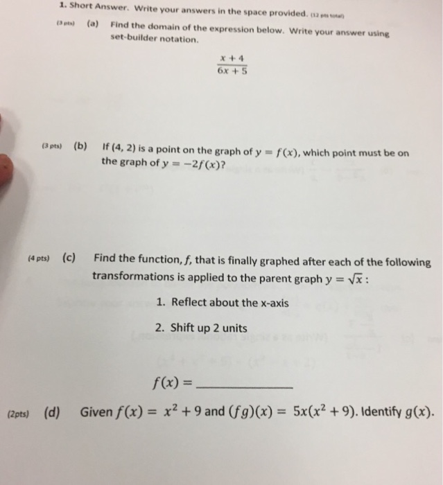 Solved 1. Short Answer. Write your answers in the space | Chegg.com