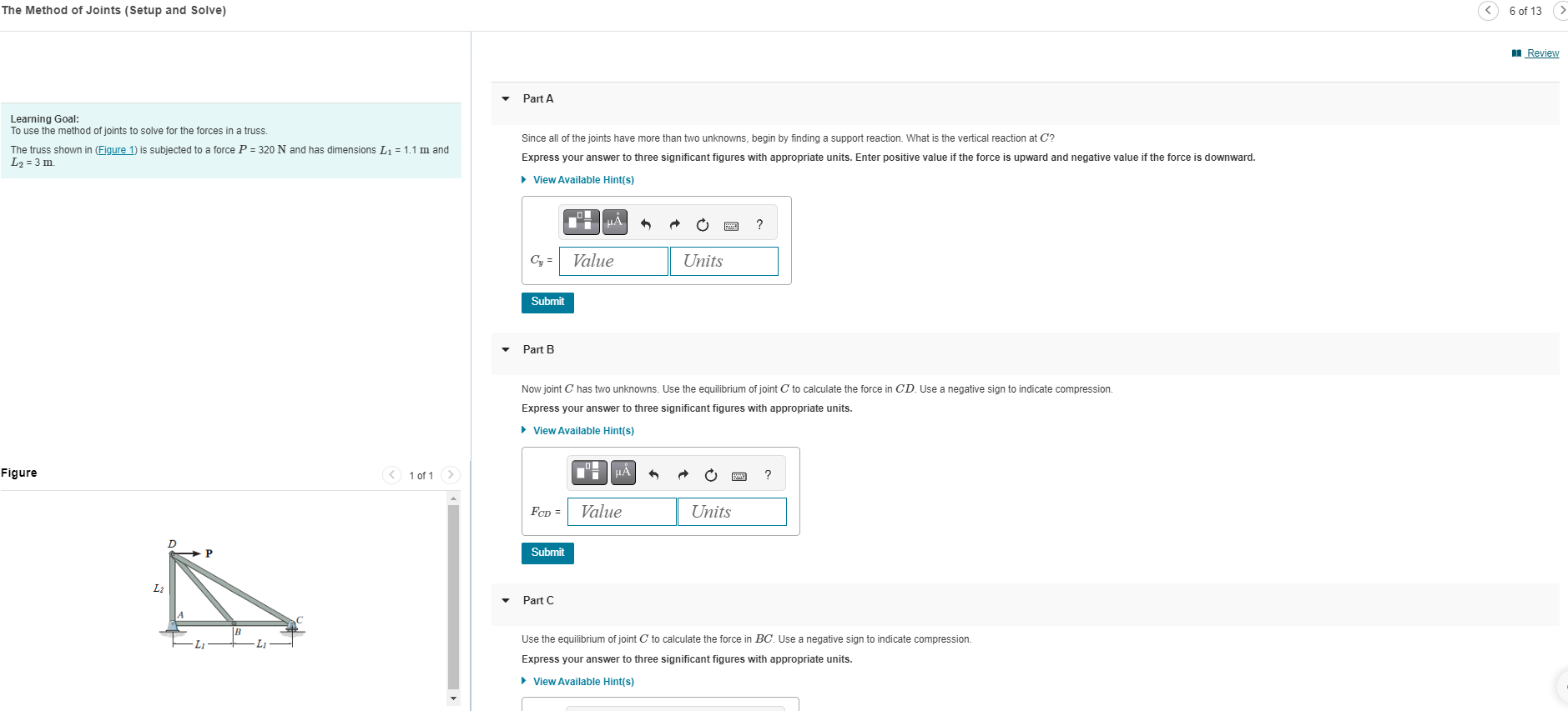 Solved Learning Goal:To Use The Method Of Joints To Solve | Chegg.com