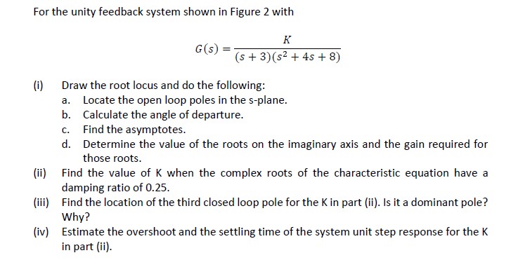 Solved For the unity feedback system shown in Figure 2 with | Chegg.com