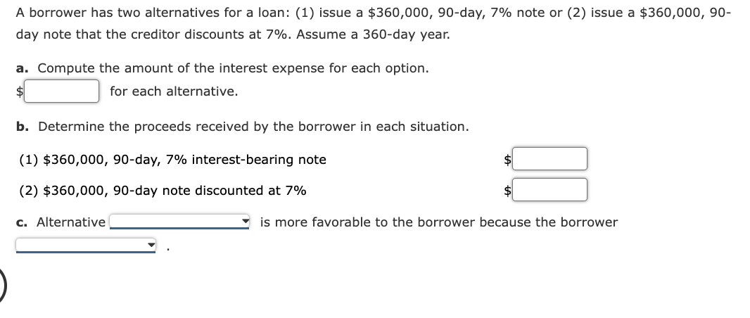 Solved A borrower has two alternatives for a loan: (1) issue | Chegg.com