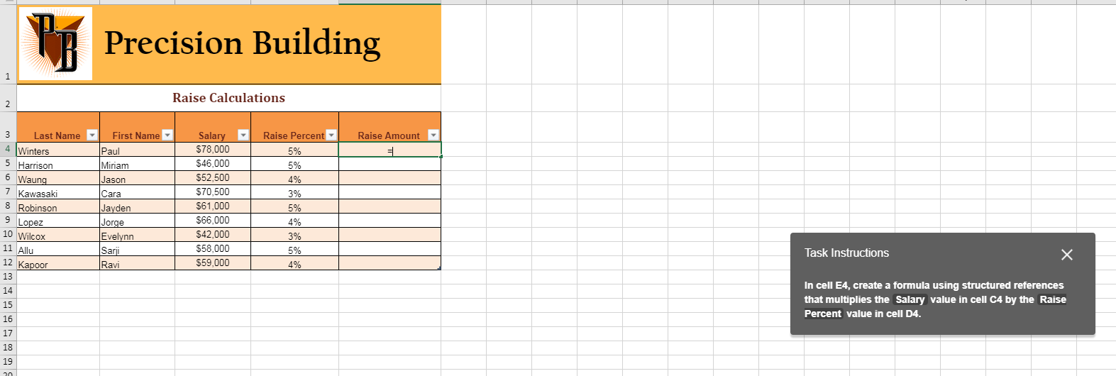 Solved Me Precision Building 1 Raise Calculations 2 3 Last Chegg Com