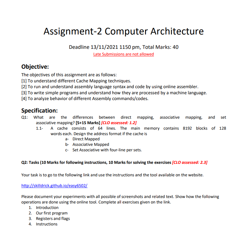 assignment on computer architecture