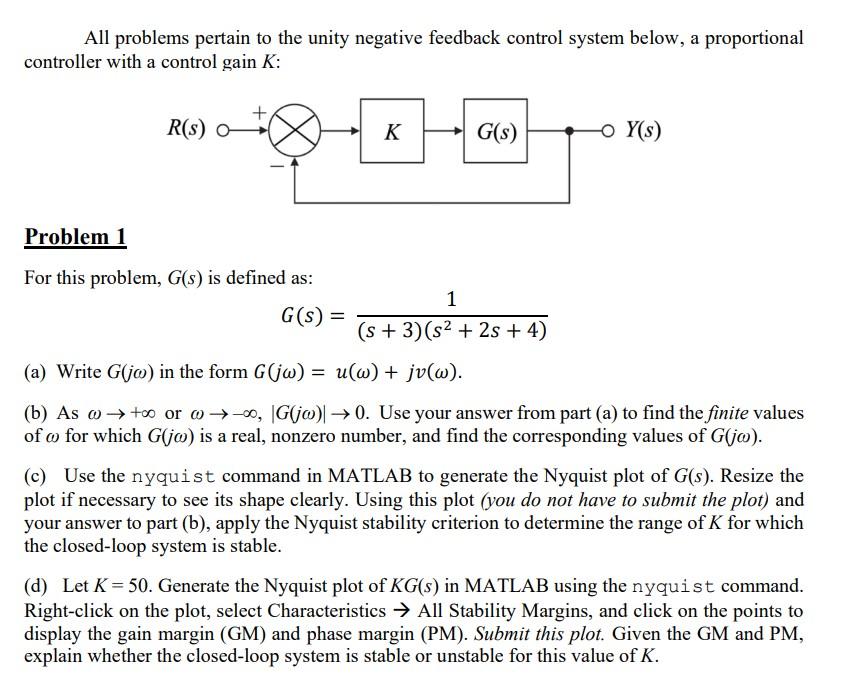 Solved All problems pertain to the unity negative feedback