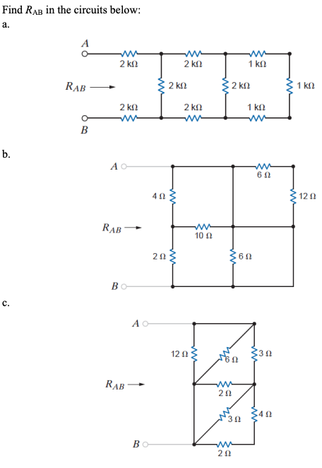 Solved Find RAB in the circuits below: a. A w 2 ΚΩ w 2 ΚΩ 1 | Chegg.com