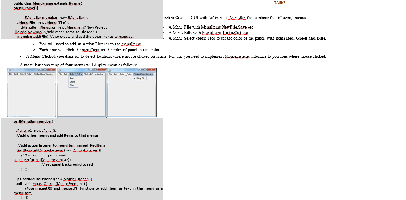TASKS public class MenuFrame extends JFramel | Chegg.com