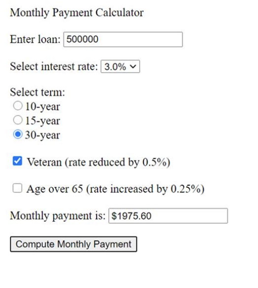 Solved A webpage is shown below to enter loan information, | Chegg.com
