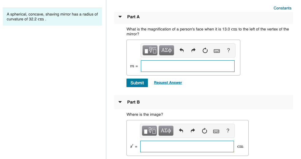 Solved Constants A spherical, concave, shaving mirror has a | Chegg.com