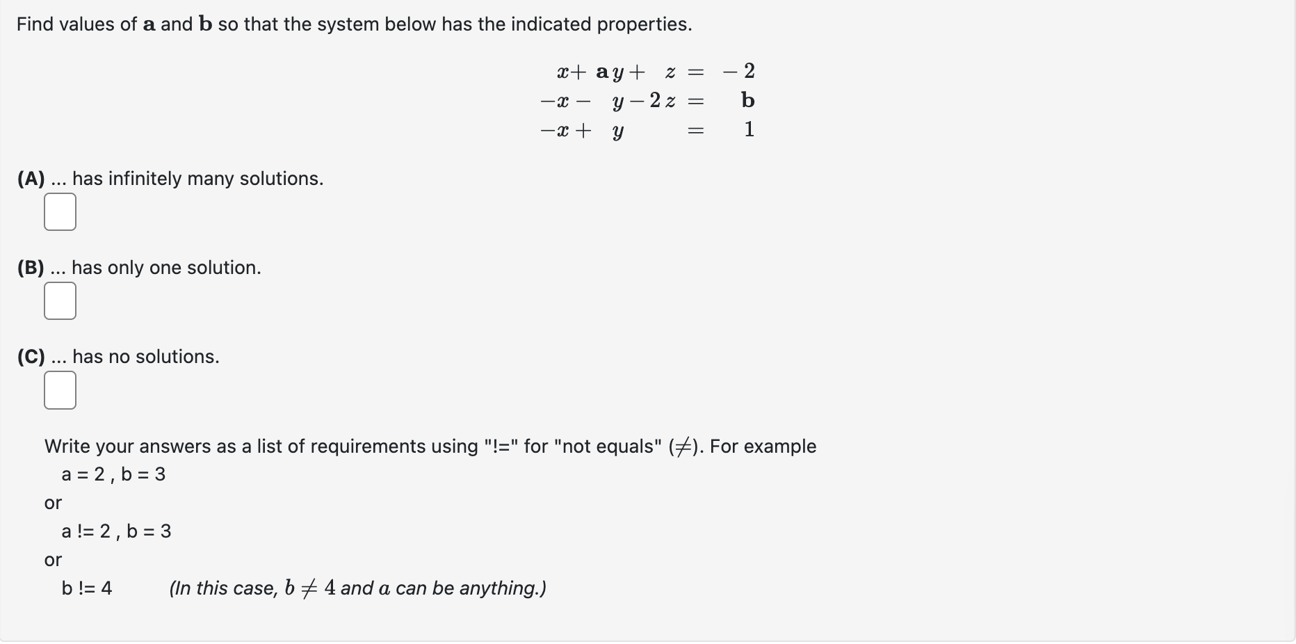 Solved Find Values Of A And B So That The System Below Has | Chegg.com