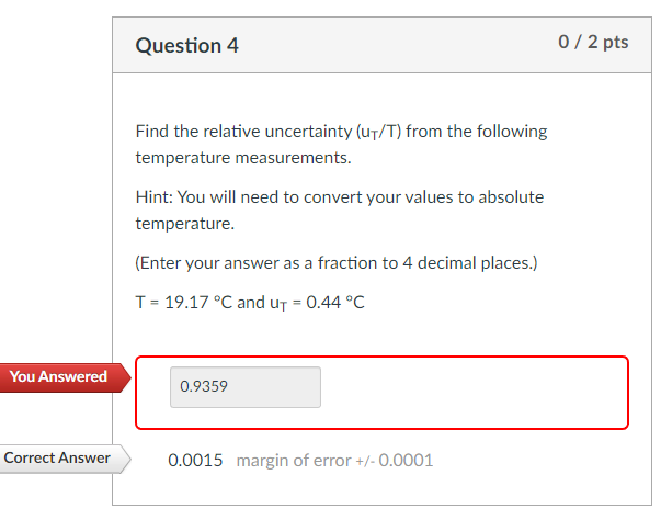 Solved Find The Relative Uncertainty (ut T) From The 