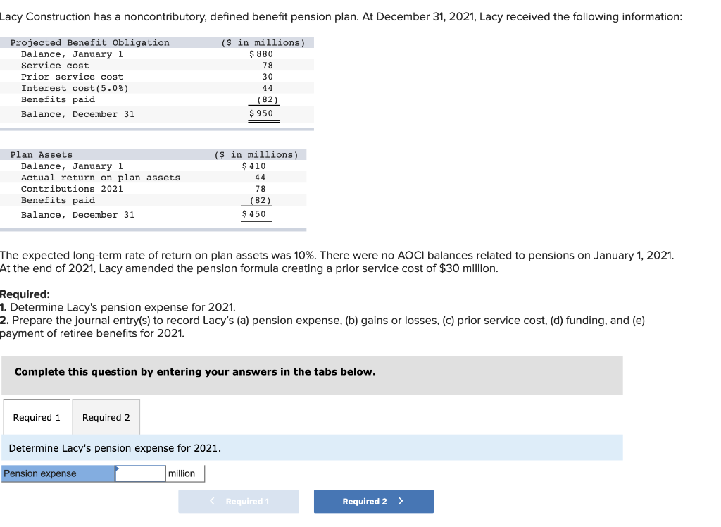 Solved Lacy Construction has a noncontributory, defined