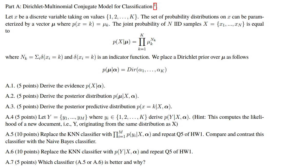 Solved Part A: Dirichlet-Multinomial Conjugate Model for | Chegg.com