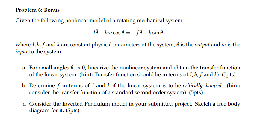 Solved Problem 6 Bonus Given The Following Nonlinear Mod Chegg Com