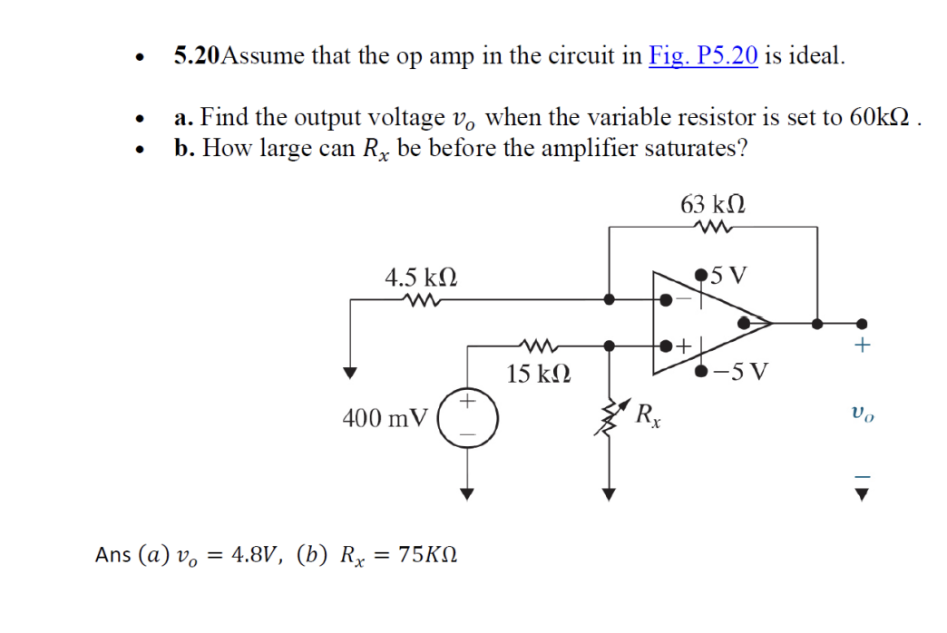 Solved - 5.20Assume That The Op Amp In The Circuit In Fig. | Chegg.com