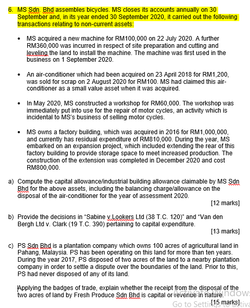 6. MS Sdn. Bhd assembles bicycles. MS closes its  Chegg.com
