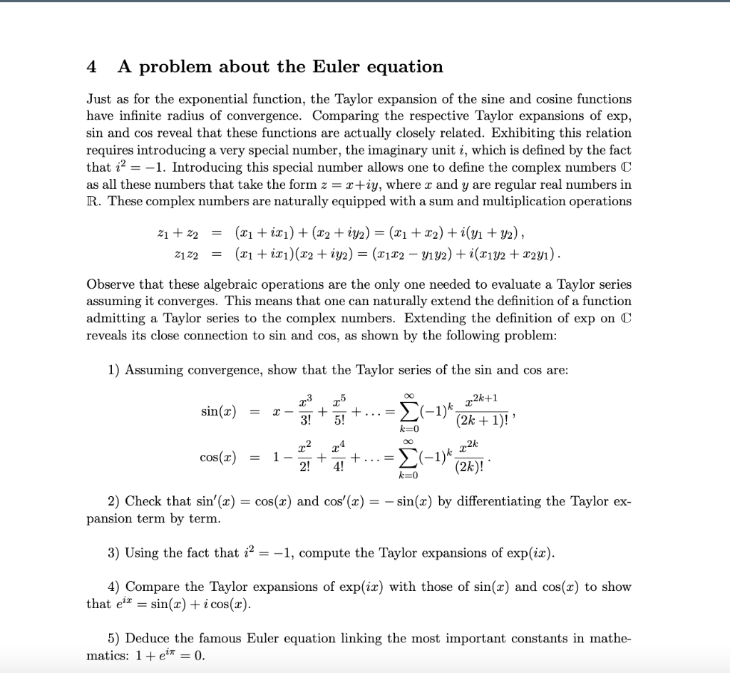 Solved 4 A problem about the Euler equation Just as for the | Chegg.com