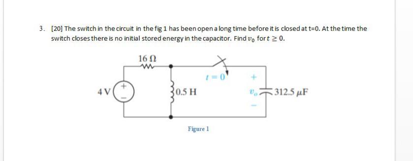 Solved 3. [20] The switch in the circuit in the fig 1 has | Chegg.com