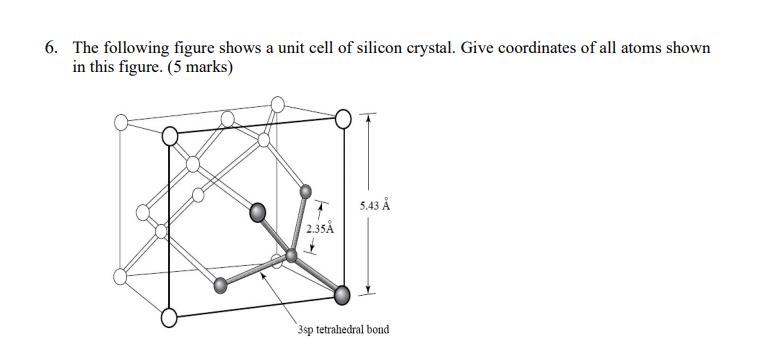 Solved 6. The following figure shows a unit cell of silicon | Chegg.com