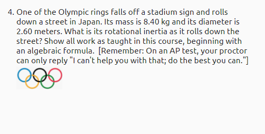 Solved 4. One of the Olympic rings falls off a stadium sign | Chegg.com