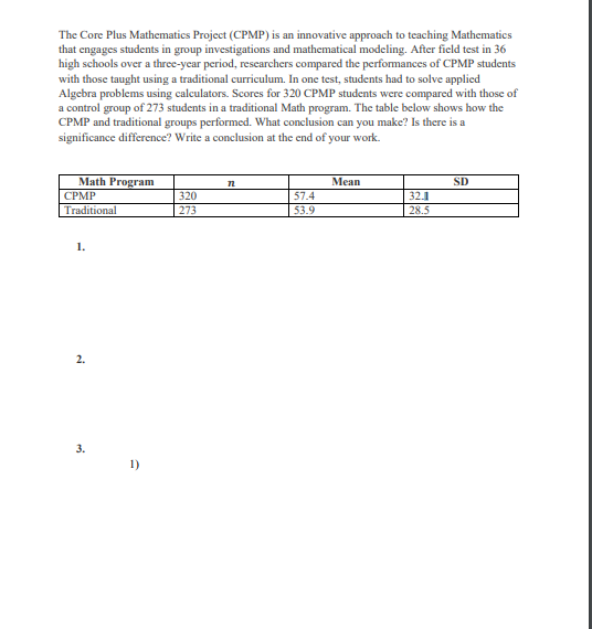 Solved The Core Plus Mathematics Project (CPMP) is an | Chegg.com
