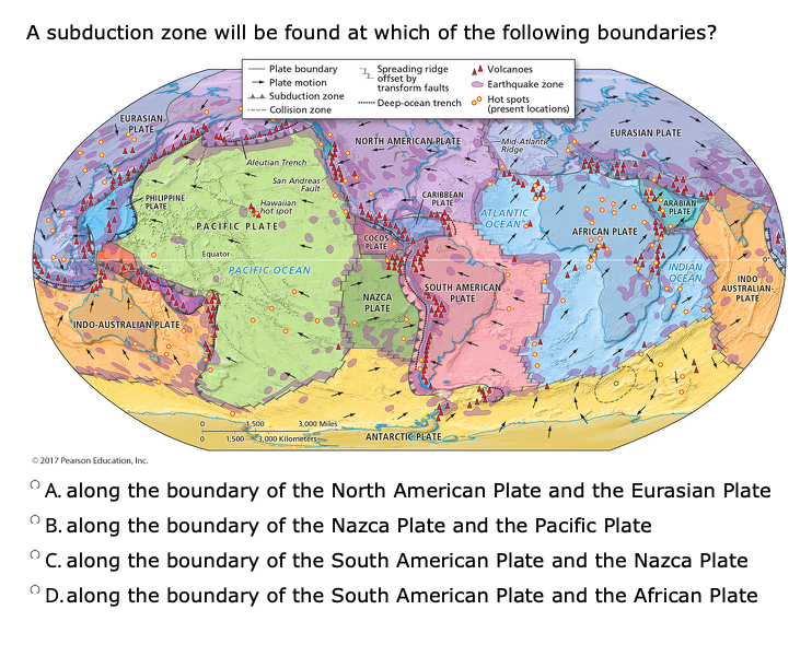 Solved A subduction zone will be found at which of the | Chegg.com