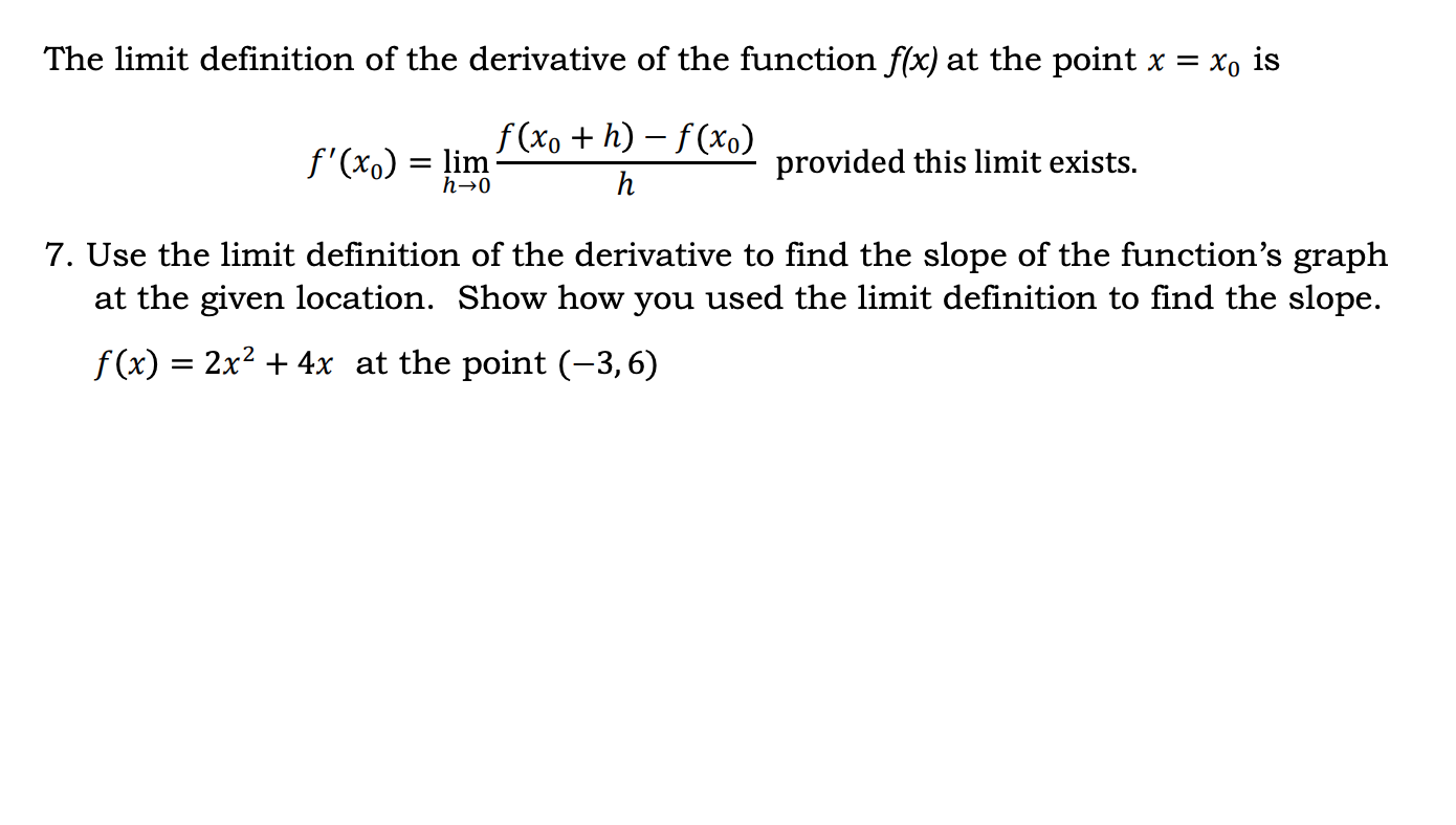 Solved The limit definition of the derivative of the | Chegg.com