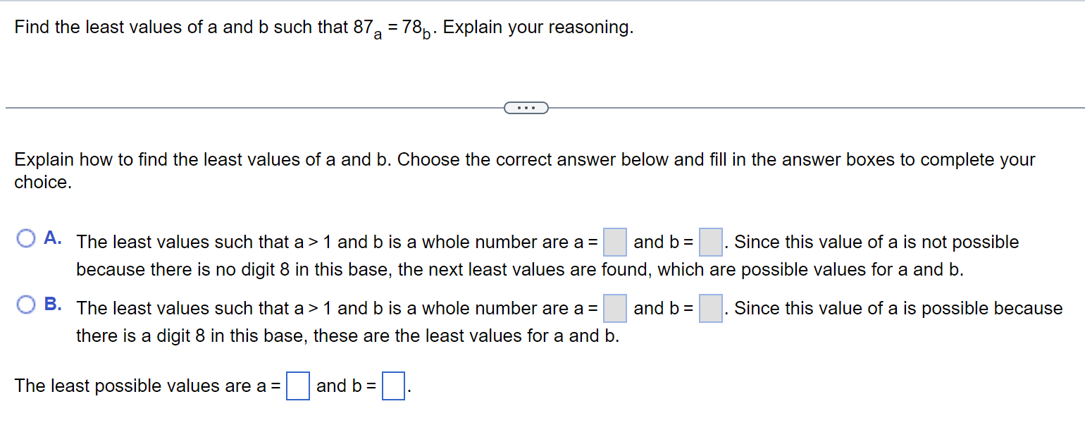 Solved Find The Least Values Of A And B Such That 87a=78b. | Chegg.com