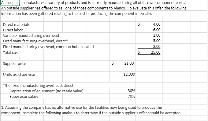 Solved Alanco, Inq manufactures a variety of products and is | Chegg.com