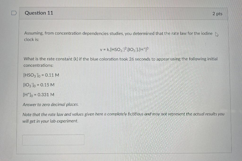 Solved U Question 11 2 pts Assuming, from concentration | Chegg.com